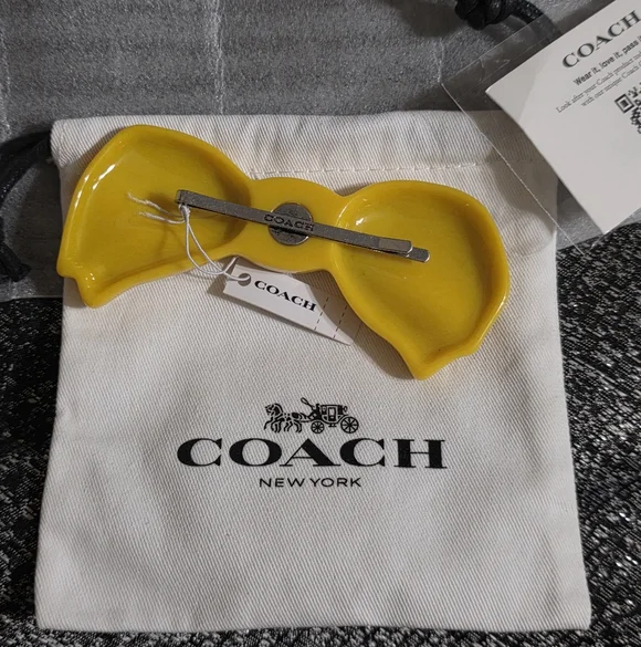 Coach Yellow Crystal Bow Barrette Hair Pin - Picture 2 of 5